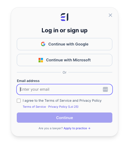 Sign up / log in modal